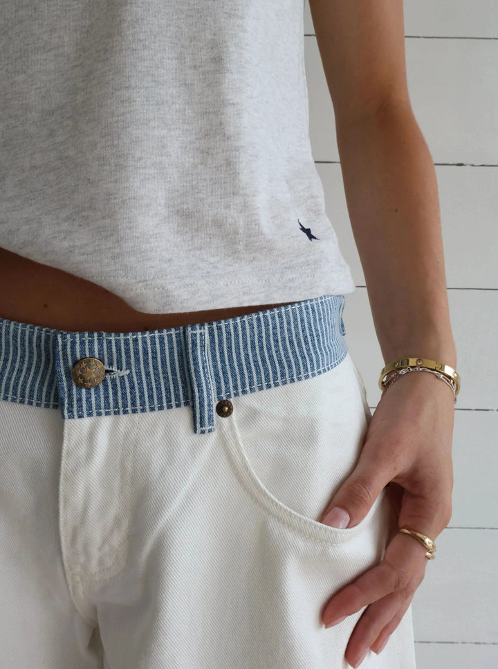 STELLA | Striped-Waist White Denim