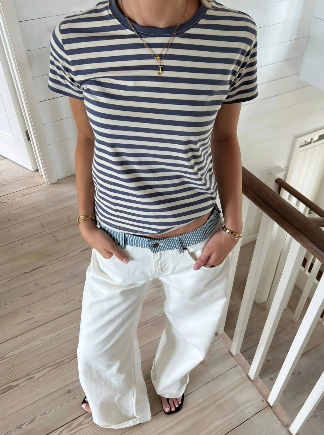 STELLA | Striped-Waist White Denim