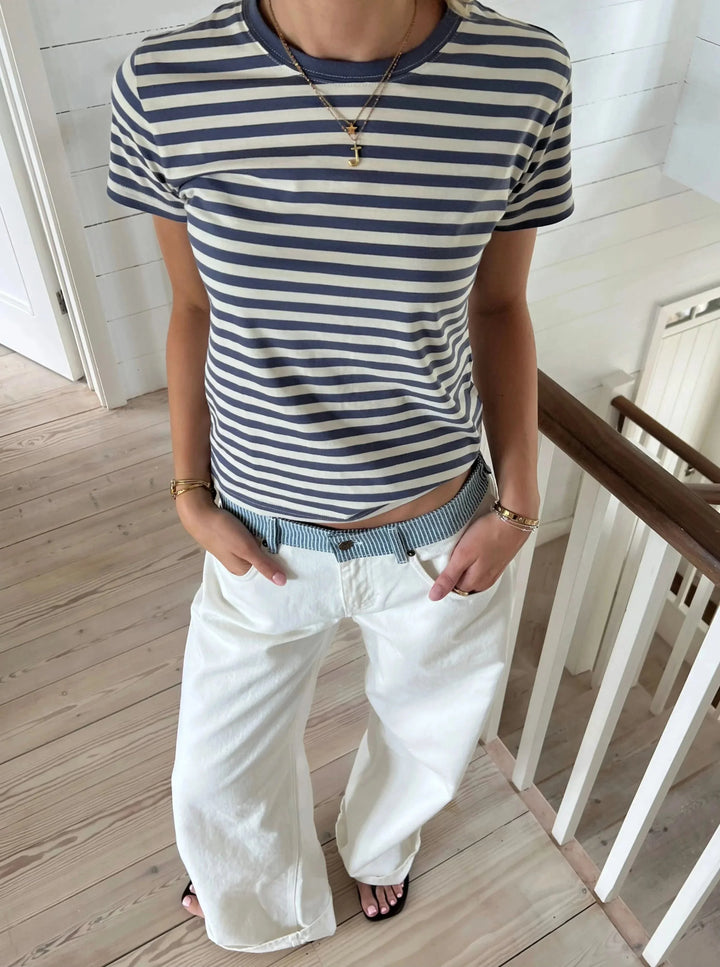 STELLA | Striped-Waist White Denim