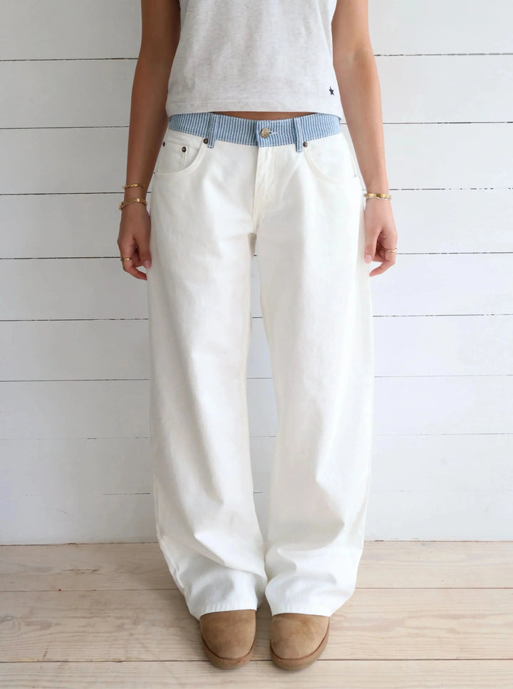 STELLA | Striped-Waist White Denim