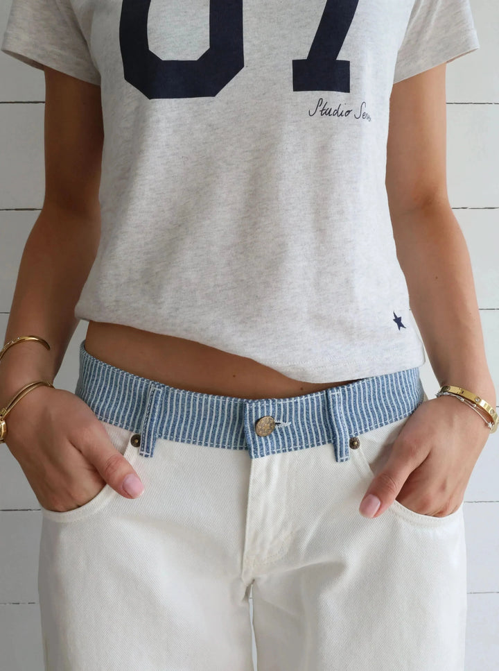 STELLA | Striped-Waist White Denim