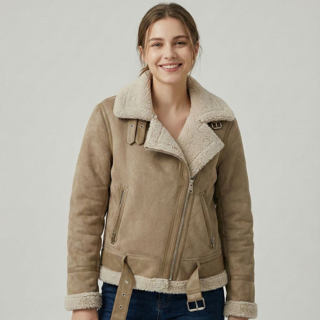 Women’s Suede Jacket with Shearling Effect Lining