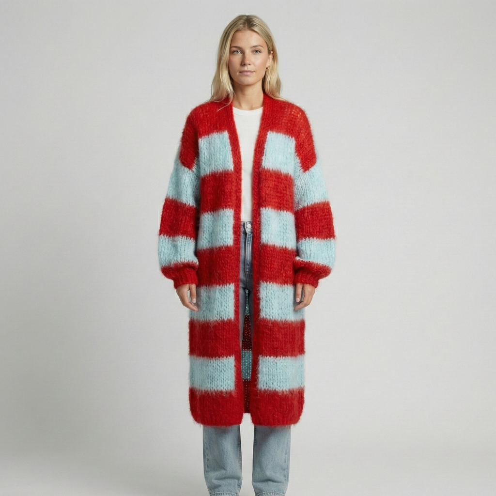 Long striped cardigan for women with contemporary design
