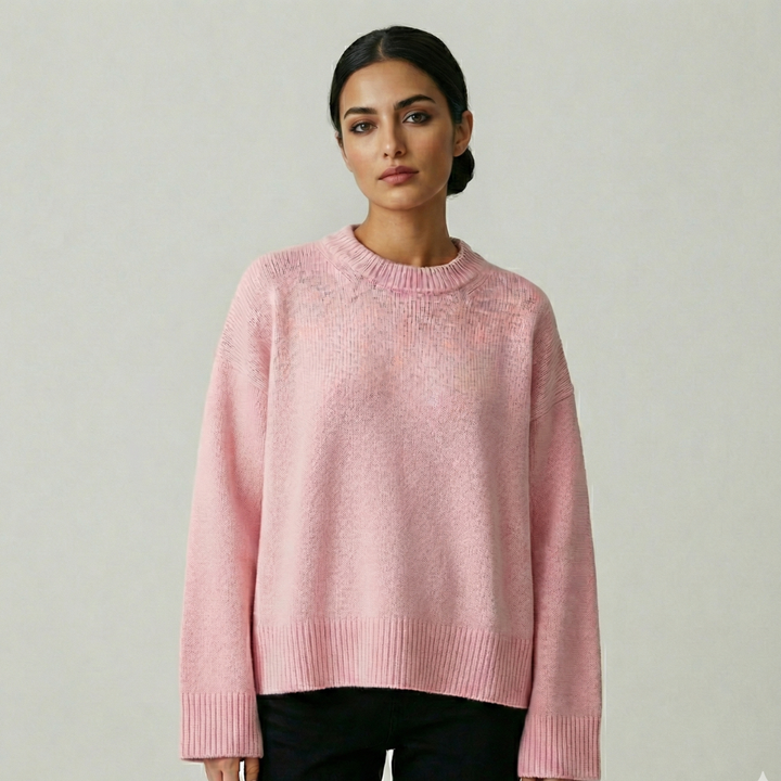 Women's Oversized Soft Pink Sweater with Long Sleeves