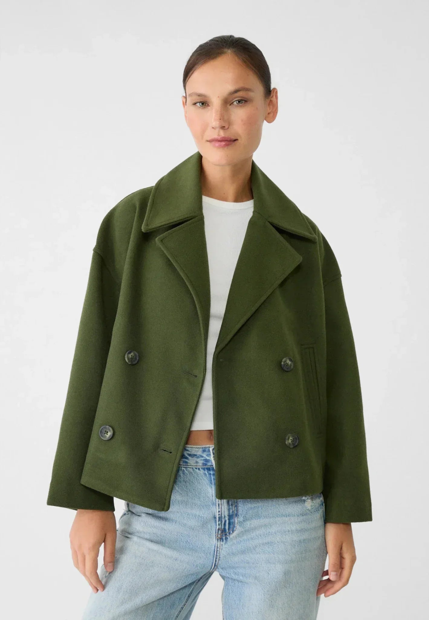 Women's Cropped Tailored Blazer | Double-Breasted Fitted Suit Jacket