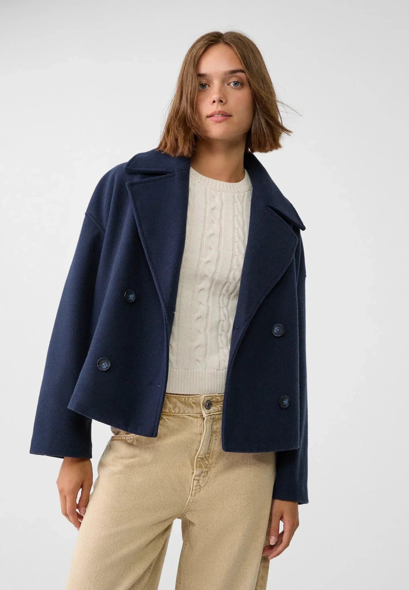 Women's Cropped Tailored Blazer | Double-Breasted Fitted Suit Jacket