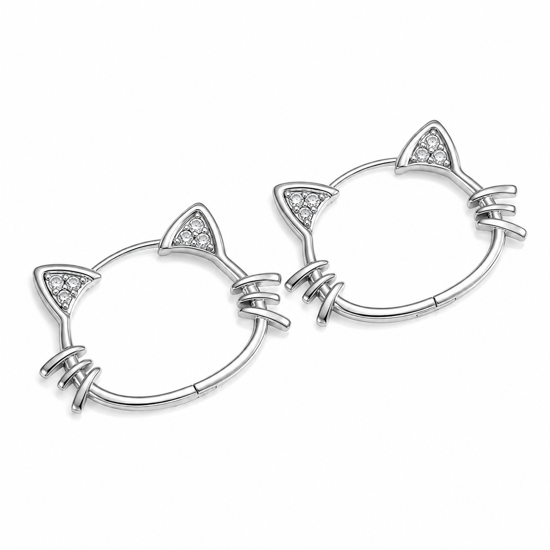 Women's Sterling Silver Cat Ear Hoop Earrings | Hypoallergenic Huggie Hoops