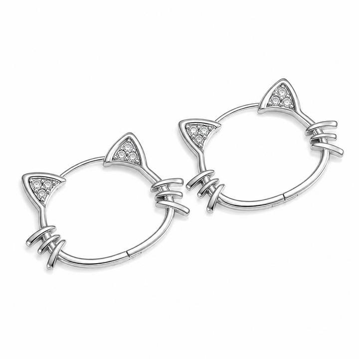 Women's Sterling Silver Cat Ear Hoop Earrings | Hypoallergenic Huggie Hoops