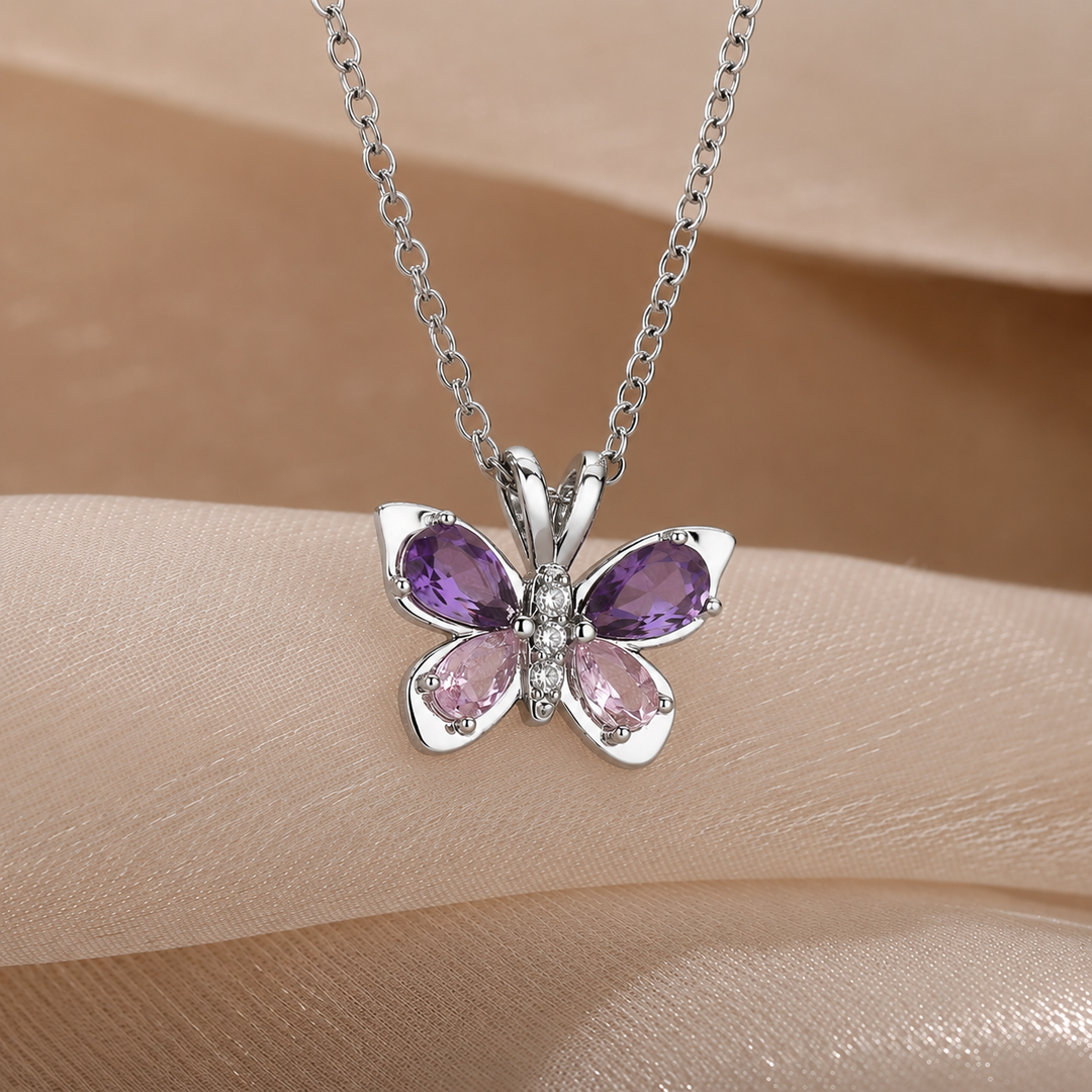 Women's Cubic Zirconia Butterfly Pendant Necklace | Waterproof Adjustable Chain Necklace