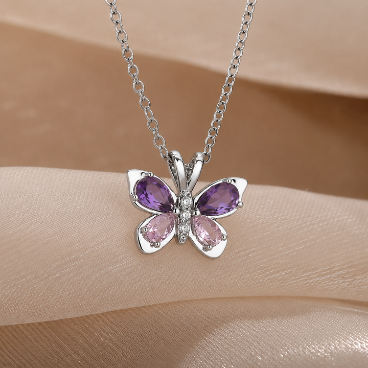 Women's Cubic Zirconia Butterfly Pendant Necklace | Waterproof Adjustable Chain Necklace