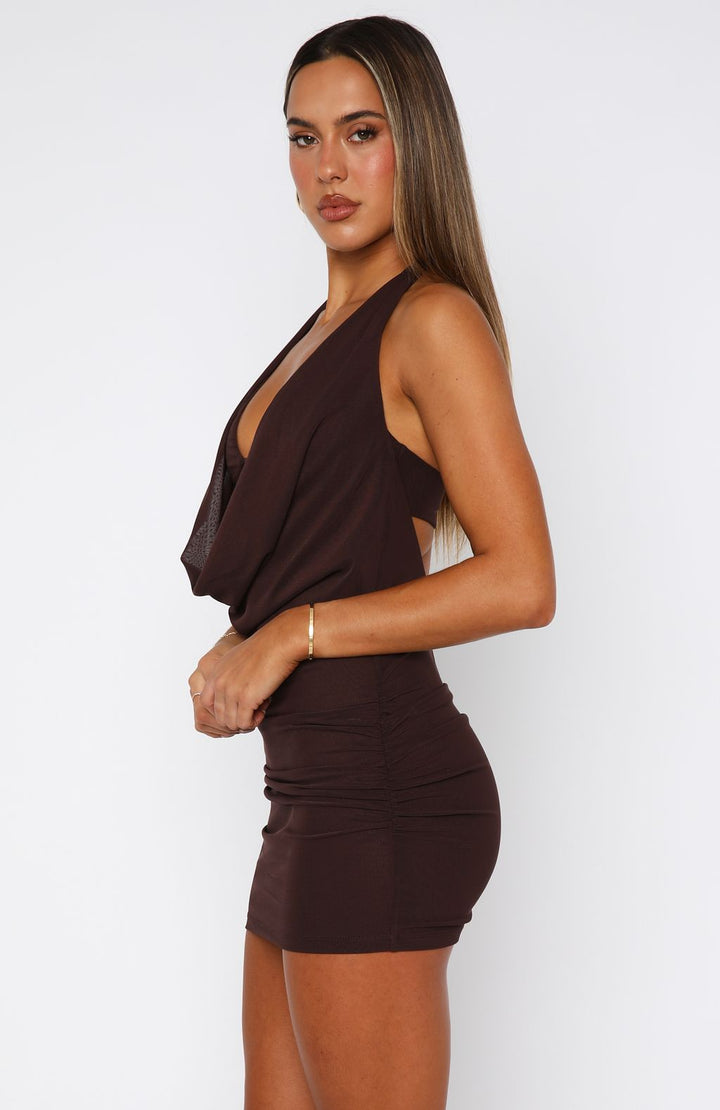 Chocolate Cowl Mini Dress