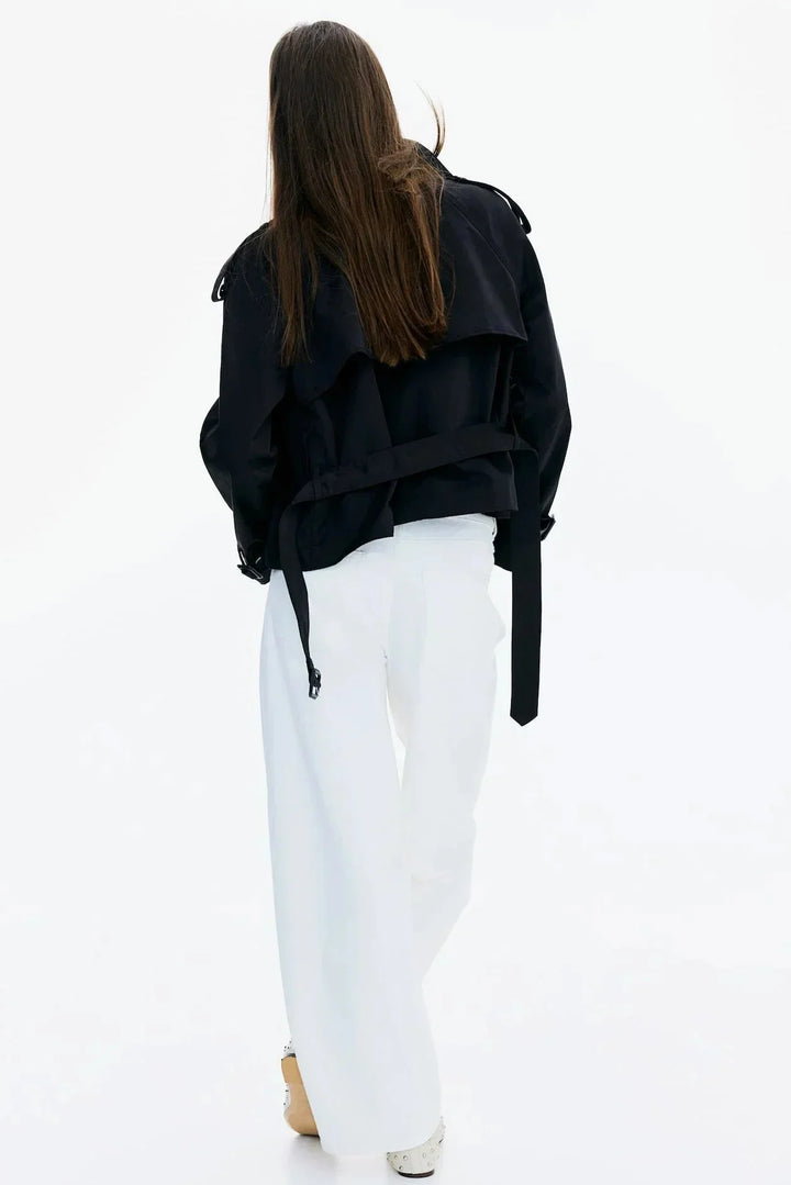 Women's Trench Coat with High Collar and Tied Belt