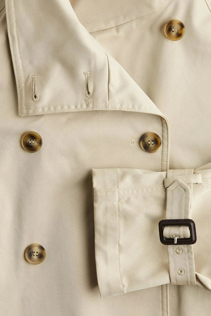 Women's Trench Coat with High Collar and Tied Belt