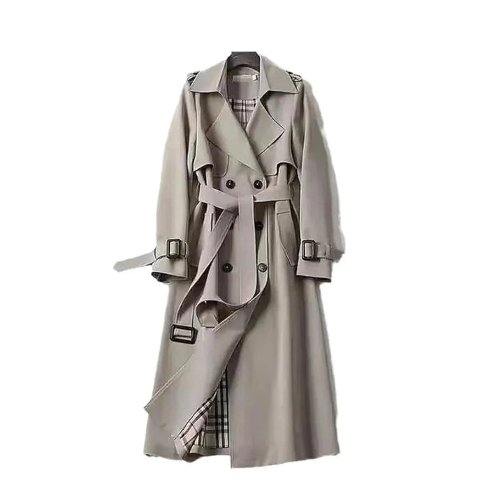 Long belted trench coat for women with lapels
