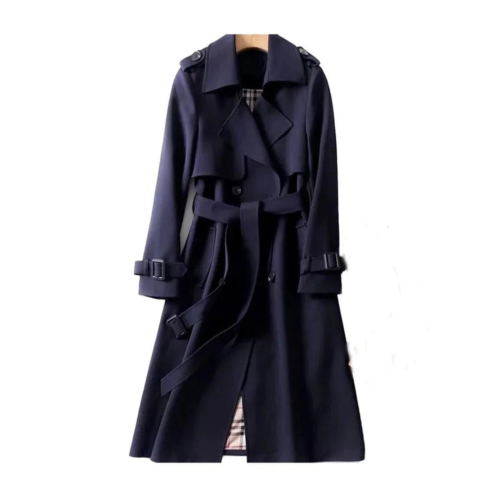 Long belted trench coat for women with lapels