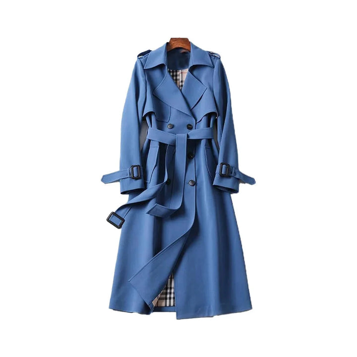 Long belted trench coat for women with lapels