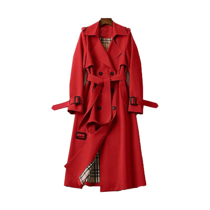 Long belted trench coat for women with lapels