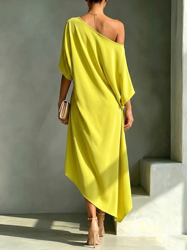 Women's Asymmetric One-Shoulder Midi Dress | Elegant Flowing Midi Dress