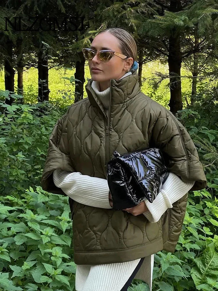 Women's Oversized Quilted Jacket in Olive Green