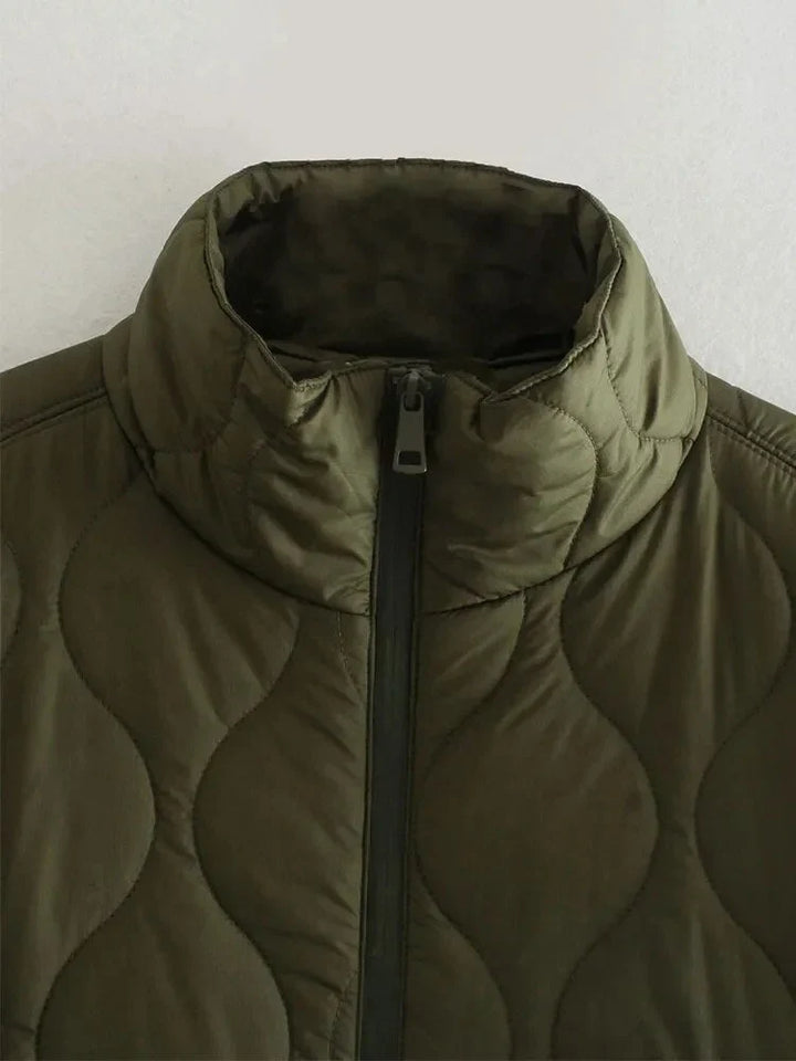 Women's Oversized Quilted Jacket in Olive Green