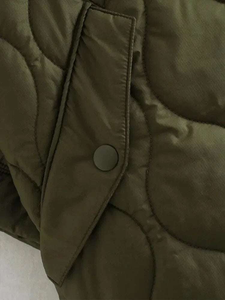 Women's Oversized Quilted Jacket in Olive Green