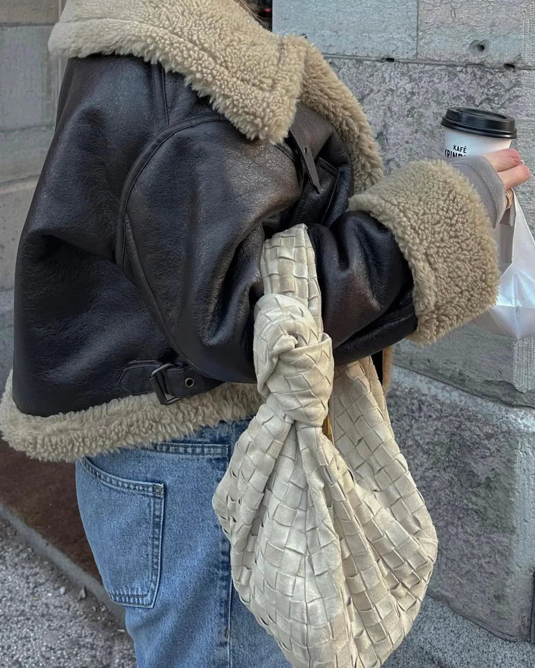 Brown Faux Leather Women's Aviator Jacket