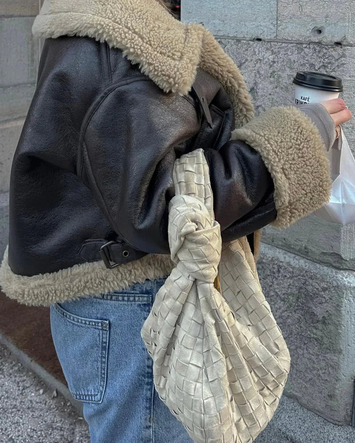 Brown Faux Leather Women's Aviator Jacket