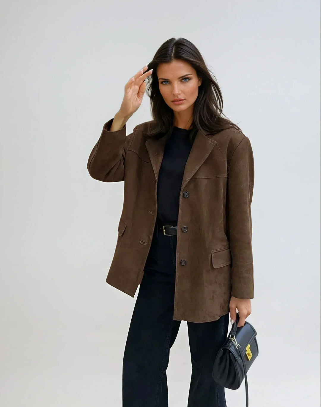 Brown Suede Blazer for Women with Pockets