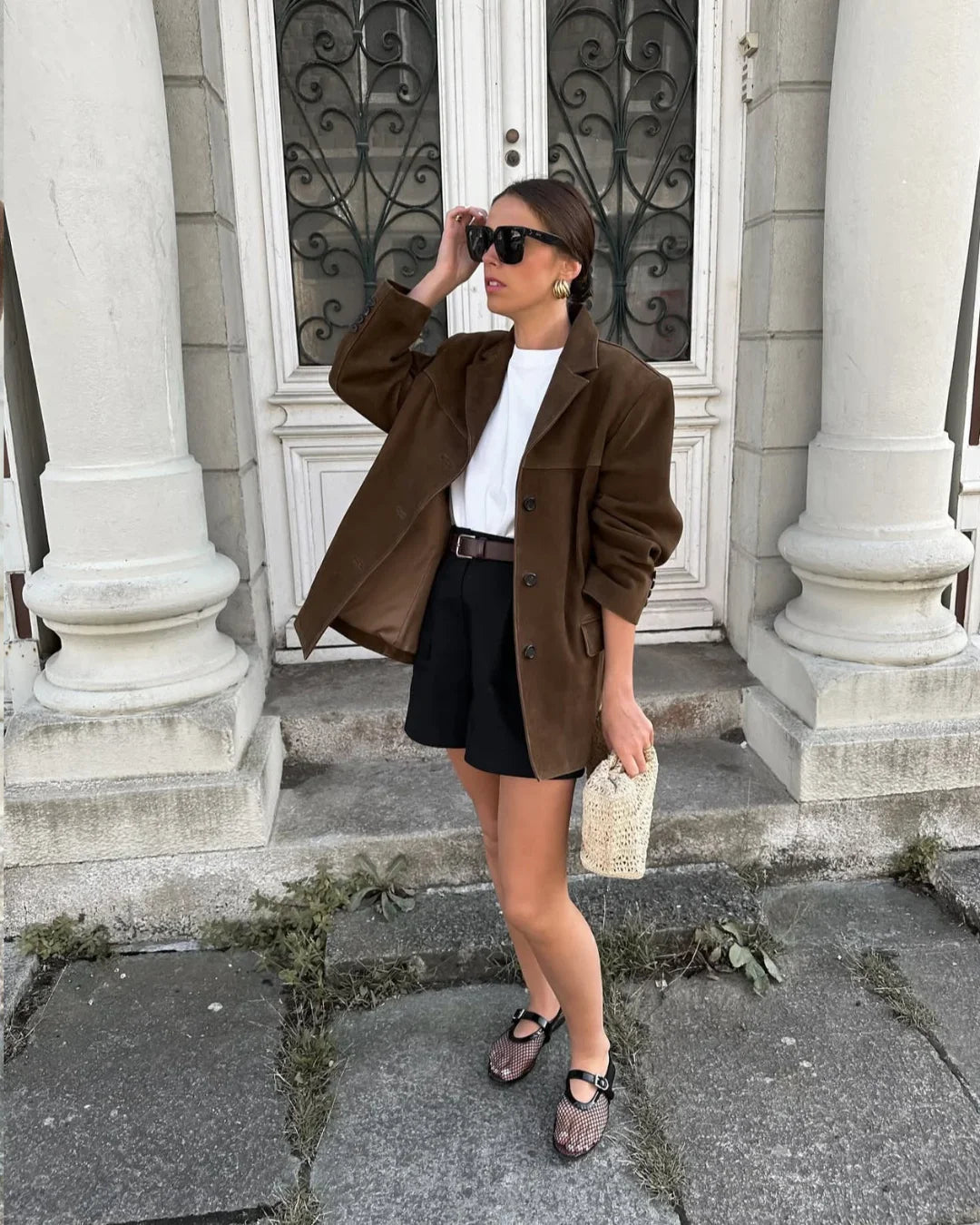 Brown Suede Blazer for Women with Pockets