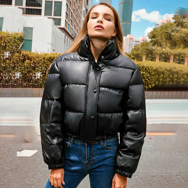 Women's Winter Puffer Jacket with Hood and Zipper