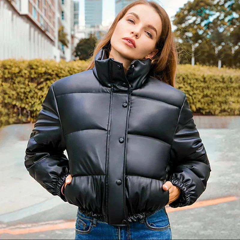 Women's Winter Puffer Jacket with Hood and Zipper