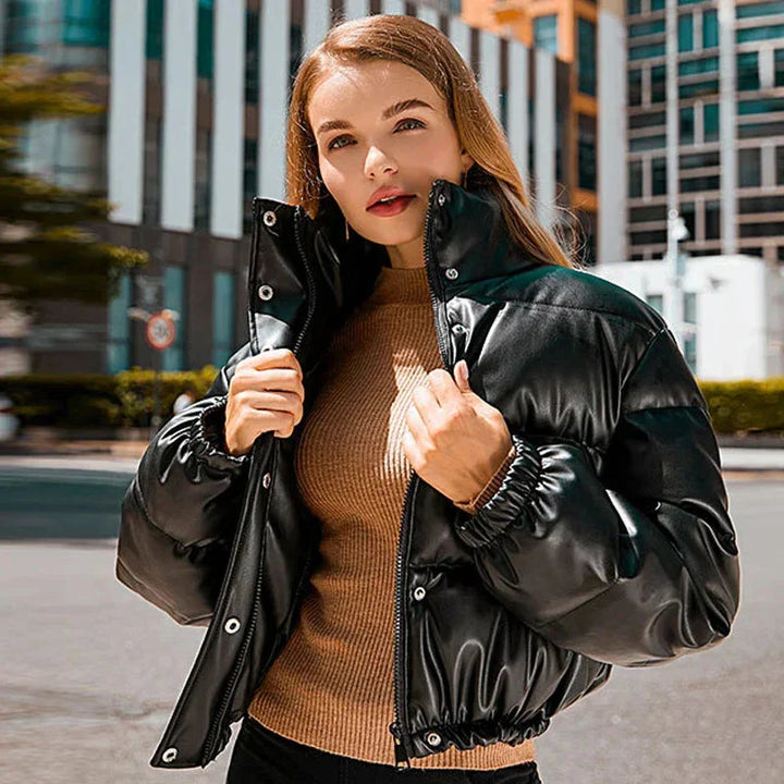 Women's Winter Puffer Jacket with Hood and Zipper