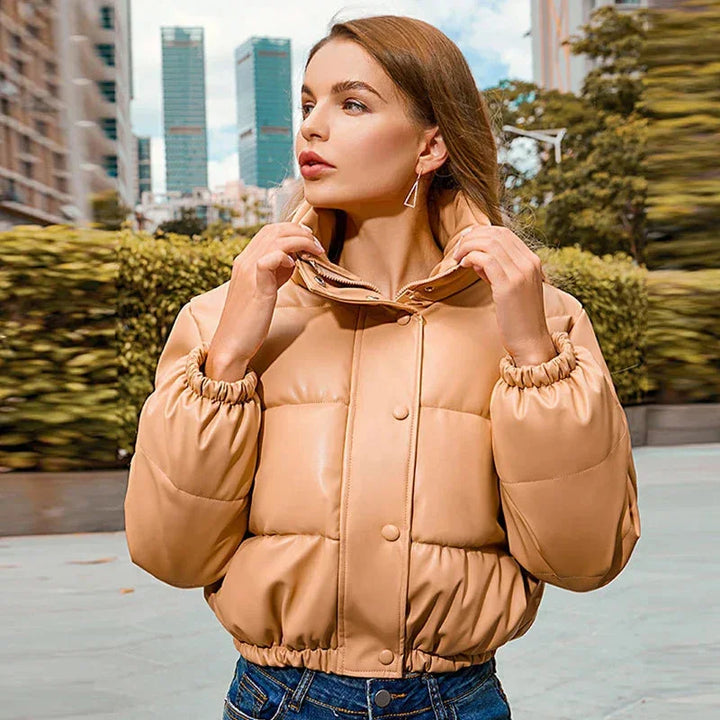 Women's Winter Puffer Jacket with Hood and Zipper