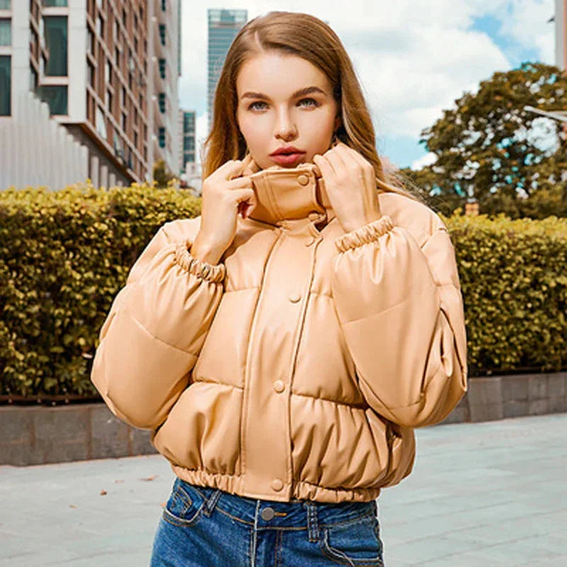 Women's Winter Puffer Jacket with Hood and Zipper