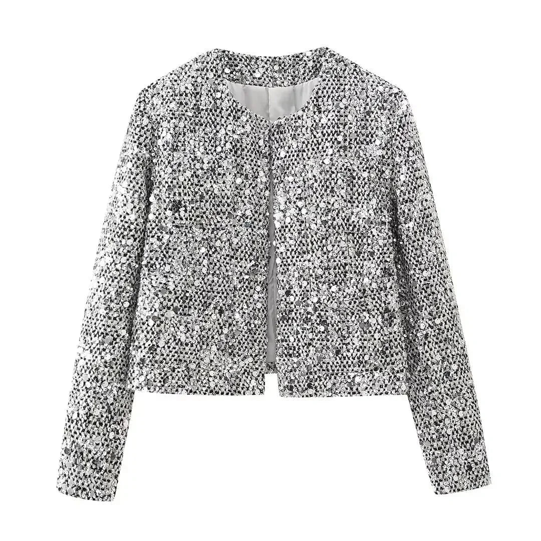 Women's bomber jacket with silver sequins