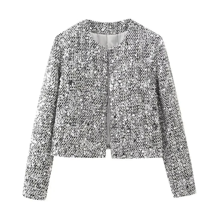 Women's bomber jacket with silver sequins
