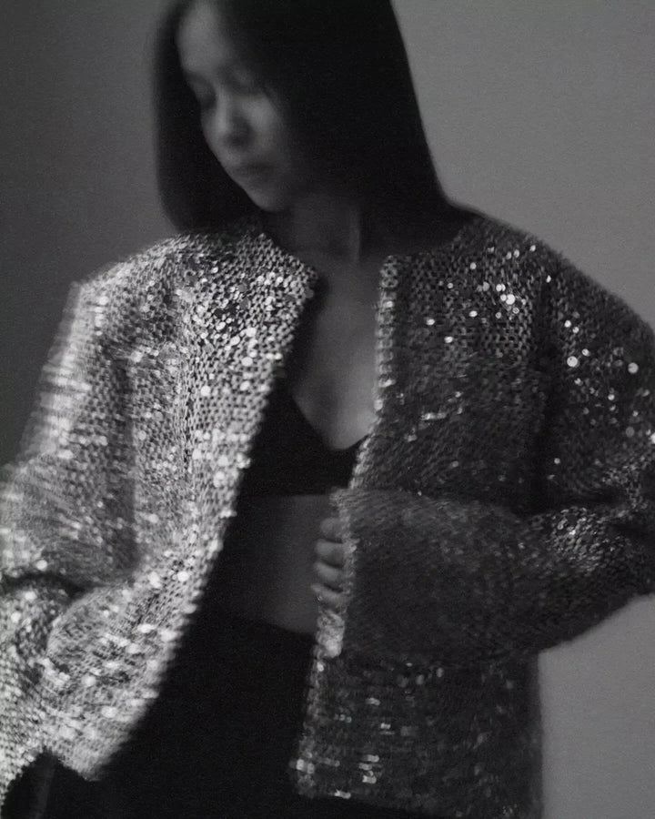 Women's bomber jacket with silver sequins