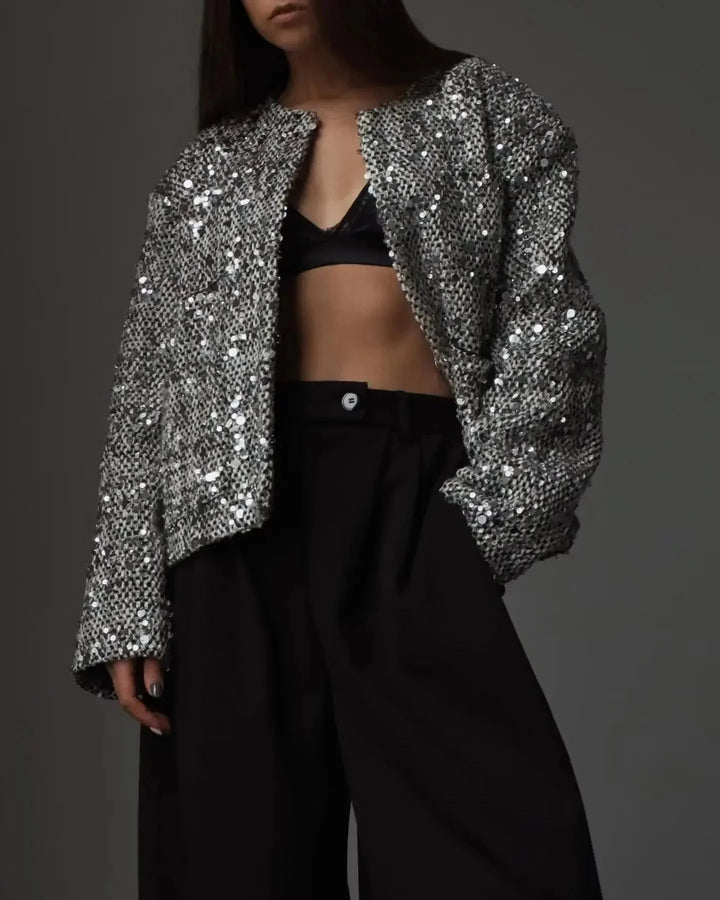 Women's bomber jacket with silver sequins