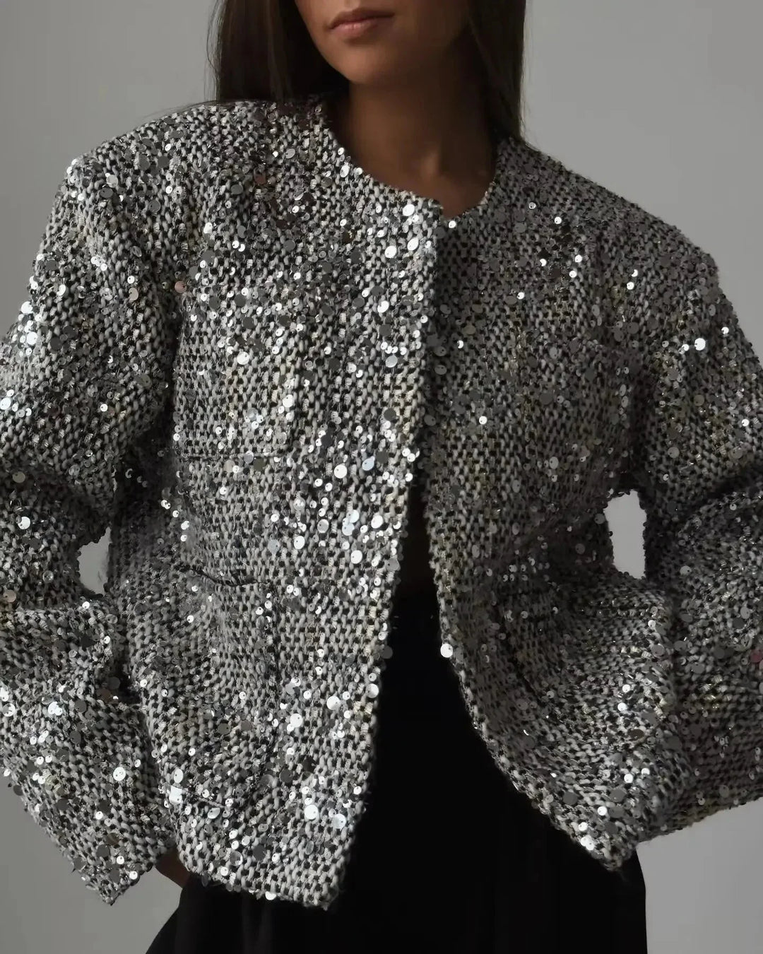 Women's bomber jacket with silver sequins