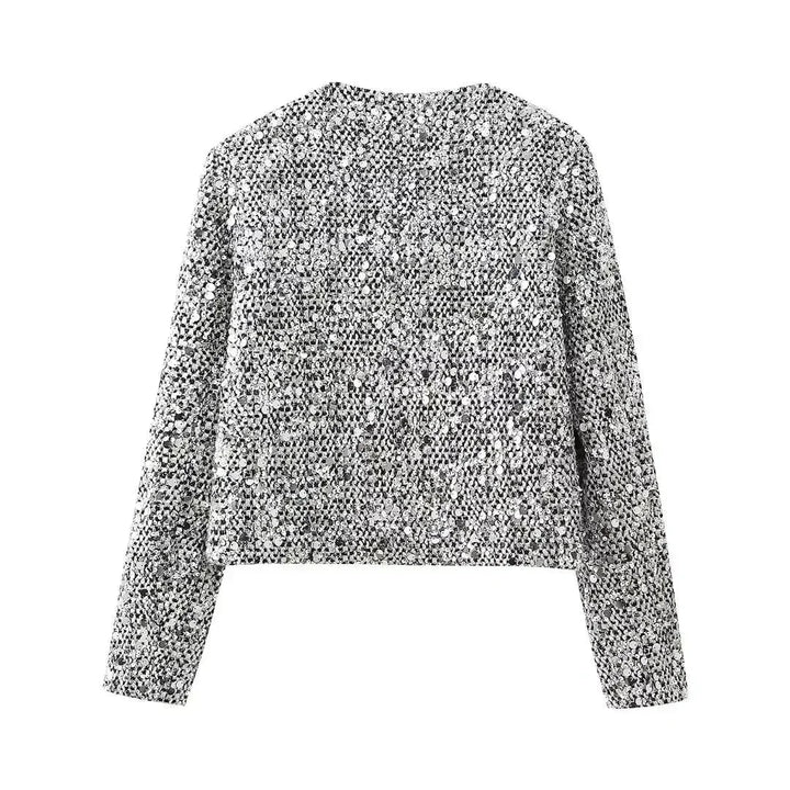 Women's bomber jacket with silver sequins
