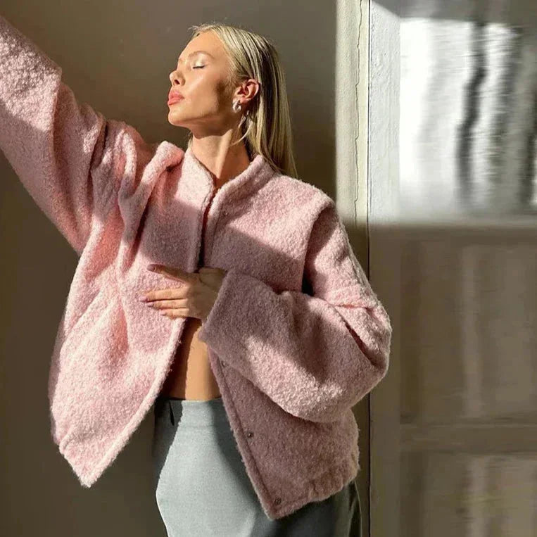 Women's Pink Teddy Bomber Jacket