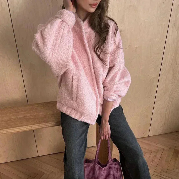 Women's Pink Teddy Bomber Jacket