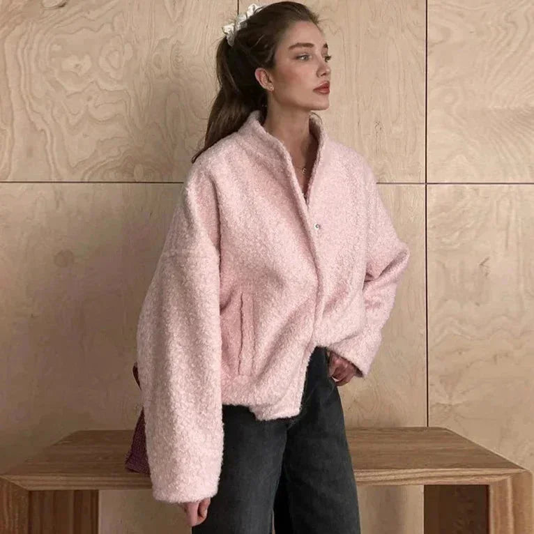 Women's Pink Teddy Bomber Jacket