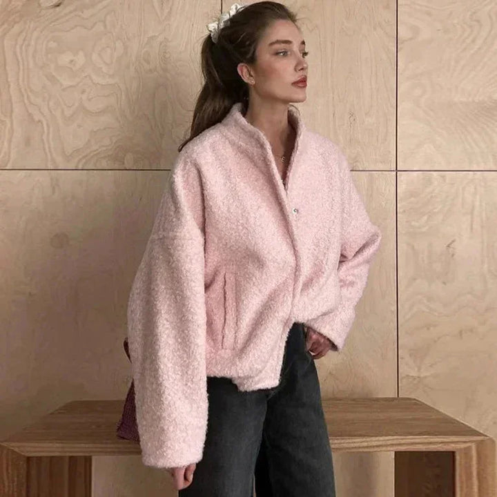 Women's Pink Teddy Bomber Jacket