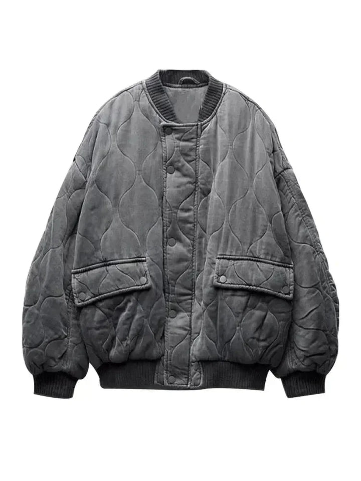 Oversized Quilted Women's Bomber Jacket with Snap Buttons