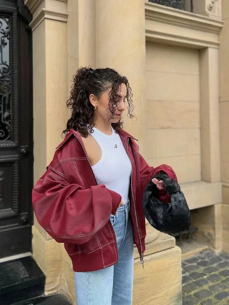 Oversized Women's Bomber Jacket with Zipper