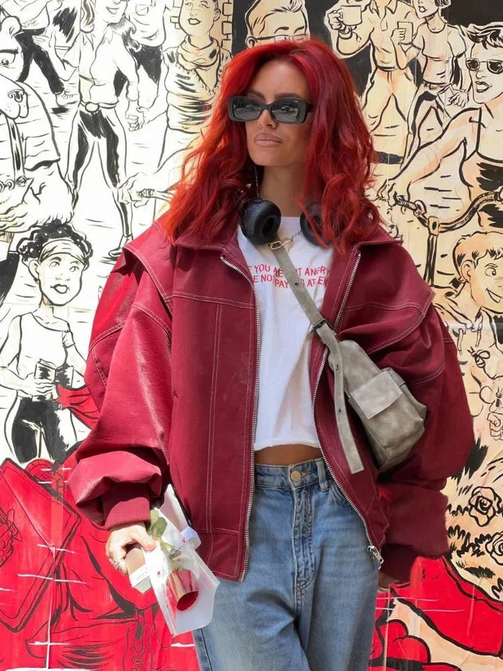 Oversized Women's Bomber Jacket with Zipper