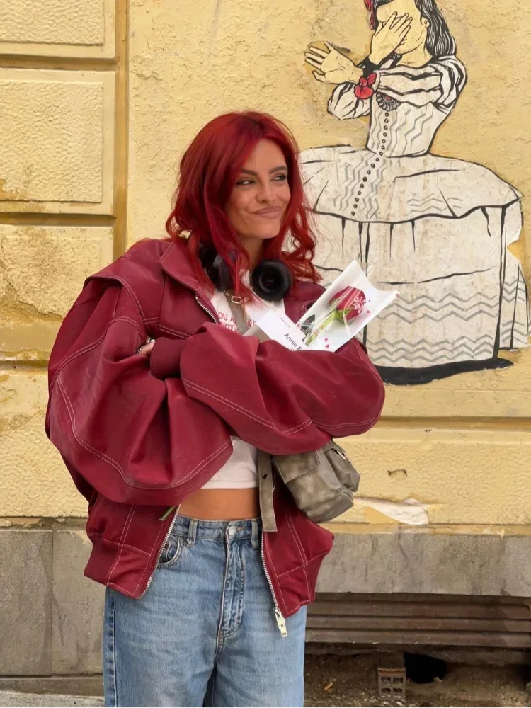 Oversized Women's Bomber Jacket with Zipper