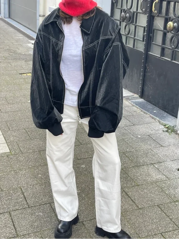 Oversized Women's Bomber Jacket with Zipper
