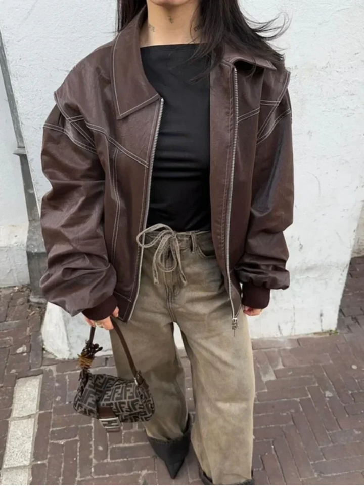 Oversized Women's Bomber Jacket with Zipper